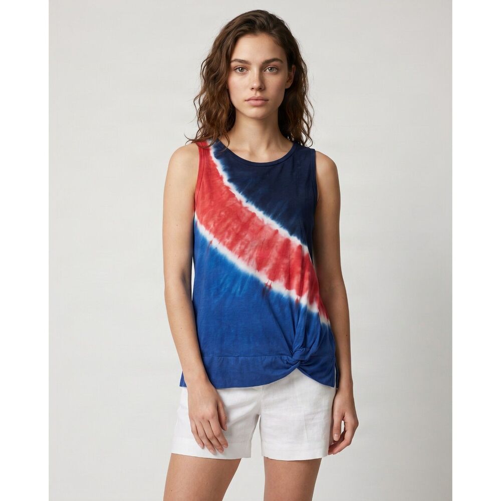 Chaps Tie-Dye Sleeveless Tank — Red, White & Blue